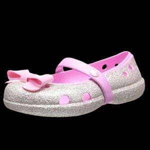 CROCS SILVER Glitter Keeley Bow mary Jane sneakers girl’s shoes size 13